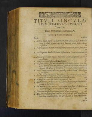Tituli Singularium Observat. Iudicii Camerae, Ioach. Mynsingeri à Frundeck, I.C. De Iudicijs & foro competenti.