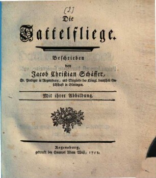 Die Sattelfliege : Mit ihrer Abbildung