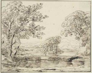 Flußlandschaft mit hohen Bäumen