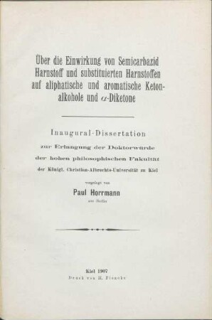 Über die Einwirkung von Semicarbazid Harnstoff und substituierten Harnstoffen auf aliphatische und aromatische Ketonalkohole und α-Diketone