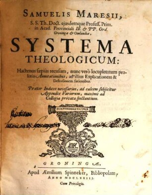 Systema Theologicum saepius recusum