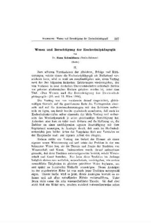 Wesen und Berechtigung der Hochschulpädagogik : (Forts.)