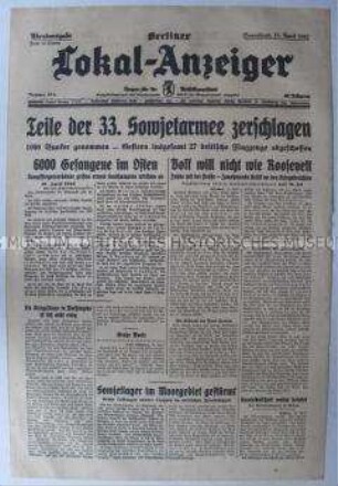 Tageszeitung "Berliner Lokal-Anzeiger" u.a. über die Lage an der deutschen Ostfront