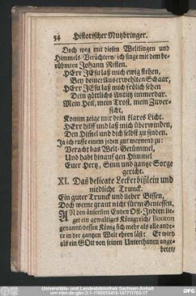 XI. Das delicate Leckerbißlein und niedliche Trunck.
