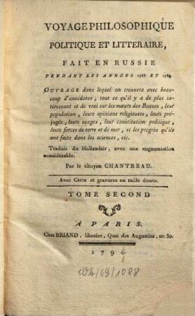 Voyage philosophique en Russie, 2