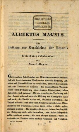 Albertus Magnus : ein Beitrag zur Geschichte der Botanik im dreizehnten Jahrhundert