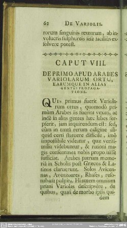 Caput VIII. De Primo Apud Arabes Variolarum Ortu, Earumque In Alias Gentes Propagatione