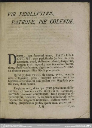 Vir Perillustris, Patrone, Pie Colende