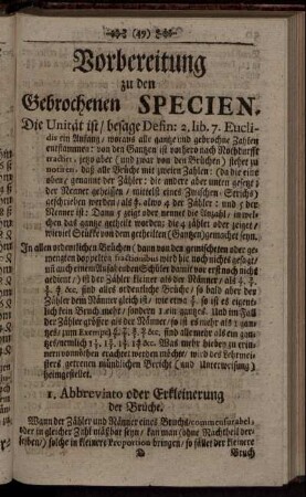 Vorbereitung zu den Gebrochenen Specien. - Von ewigen wenigen Häußlichen Aufgaben.