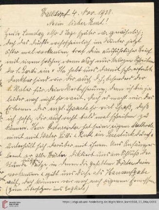 Korrespondenz von Alice und Ludwig Klein: Brief von Alice Klein an Kurt Klein