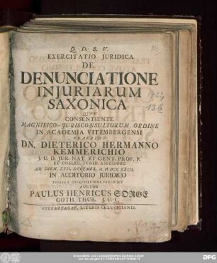 Exercitatio Juridica De Denunciatione Injuriarum Saxonica
