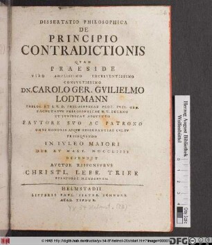 Dissertatio Philosophica De Principio Contradictionis