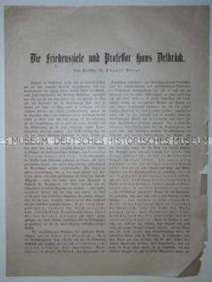 Die Friedensziele und Professor Hans Delbrück - Flugblatt des Unabhängigen Ausschusses für einen Deutschen Frieden mit annexionistischer Zielsetzung