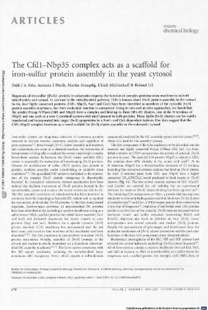 The Cfd1-Nbp35 complex acts as a scaffold for iron-sulfur protein assembly in the yeast cytosol