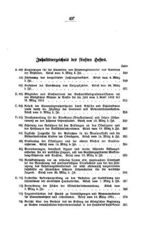 Inhaltsverzeichnis des fünften Heftes