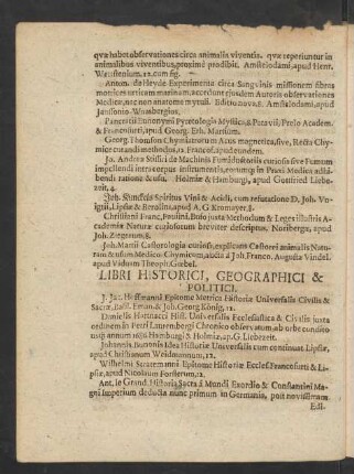 Libri Historici, Geographici & Politici.