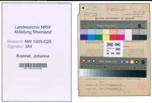 Entnazifizierung Johanna Kreimer , geb. 11.08.1905 (Abt.Leiterin)