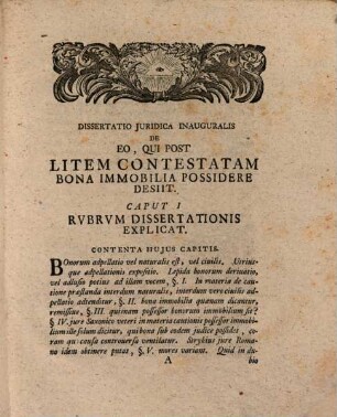 Dissertatio Juridica Inauguralis De Eo, Qui Post Litem Contestatam Bona Immobilia Possidere Desiit