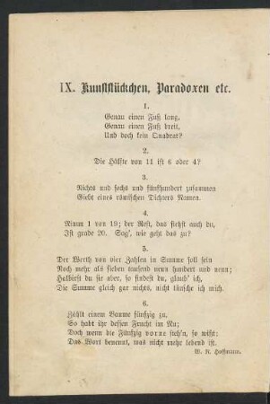 IX. Kunststückchen, Paradoxen etc.