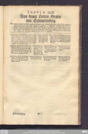 Tabula XCIII. Von denen Herren Grafen von Schwartzenberg.