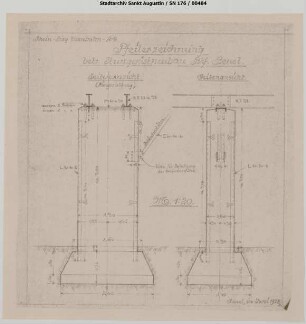 Beuel, Bahnhof: Rheinwerft: Pfeilerzeichnung betreffend Sturzgerüstneubau