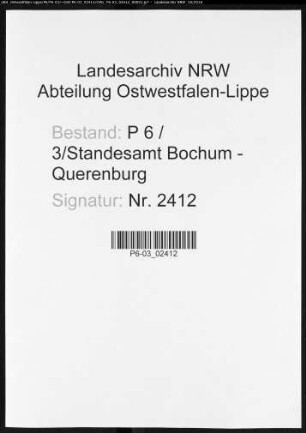Sterberegister Standesamt Bochum XII-Querenburg