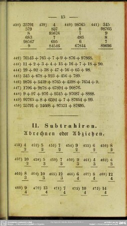 II. Subtrahiren. Abrechnen oder Abziehen