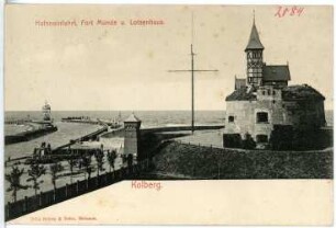Kolberg (heute: Kolobrzeg / Polen). Hafeneinfahrt und Lotsenhaus