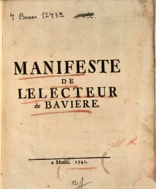 Manifeste De L'Electeur de Bavière