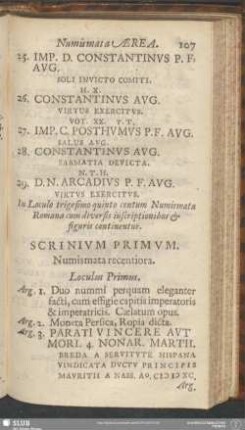 Scrinium Primum. Numismata recentiora