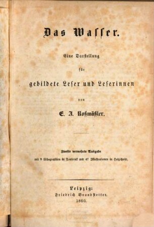 Das Wasser : eine Darstellung für gebildete Leser und Leserinnen