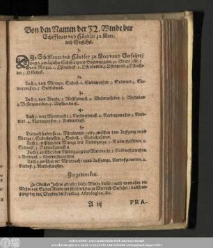 Von den Namen der 32. Winde der Schiffleute und Händler zu Meer. und Seefahrt.