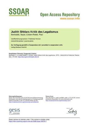 Judith Shklars Kritik des Legalismus