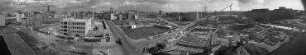 210° Panorama, Blick von der Sektorengrenze Zimmerstraße über die Baustelle Axel-Springer-Verlagshaus bis Richtung Baustelle GSW-Hochhaus. Berlin-Kreuzberg, Rudi-Dutschke-Straße