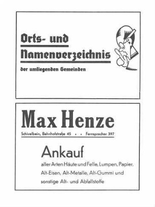 4. Teil: Orts- und Namensverzeichnis der umliegenden Gemeinden