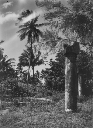 Maruhubi-Palast : Von Säulen umgebener Seerosenteich in der Ruine des Maruhubi-Palastes auf Sansibar