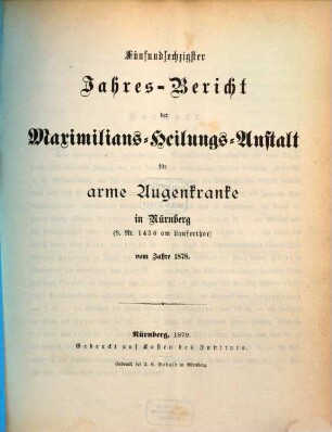 Jahresbericht der Maximilians-Heilungs-Anstalt für Arme Augenkranke in Nürnberg. 65. 1878