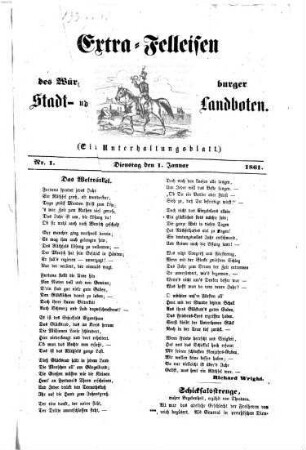 Extra-Felleisen : belletristische Beilage zum Würzburger Stadt- und Landboten, 1861 = Jg. 14