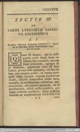 Sectio III De Variis Lyricorum Sarbievii Editionibus