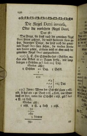 Die Regel Detri inversa, Oder die verkehrte Regel Detri.