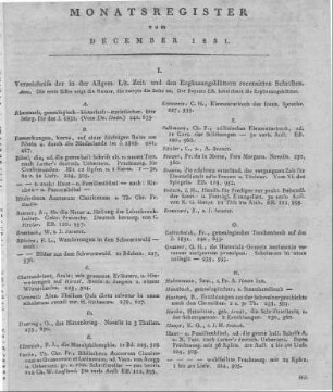 Monatsregister vom December 1831