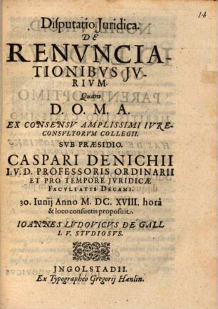 Disputatio Juridica. De Renvnciationibvs Jvrium