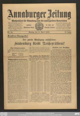 Annaburger Zeitung, Sonder-Ausgabe!
