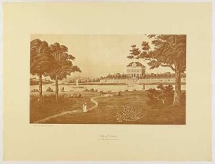 Das Schloss Übigau in Dresden-Übigau, Blick über die Elbe, aus der Mappe: Dresdens Umgebung in Landschaftsbildern, Anfang 19. Jahrhundert