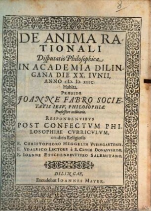 De Anima Rationali Disputatio Philosophica