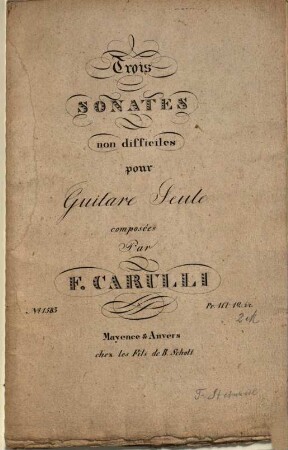 Trois sonates non difficiles : pour guitare seule