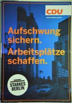 Wahlkampfplakat der CDU zur Wahl des Berliner Abgeordnetenhauses am 18. September 2016