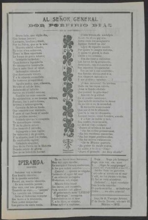 Al Señor General Don Porfirio Díaz en el destierro