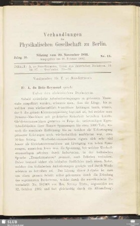 Nr. 14. Sitzung vom 20. November 1891