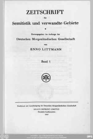 Bd. 5 (1927): Zeitschrift für Semitistik und verwandte Gebiete